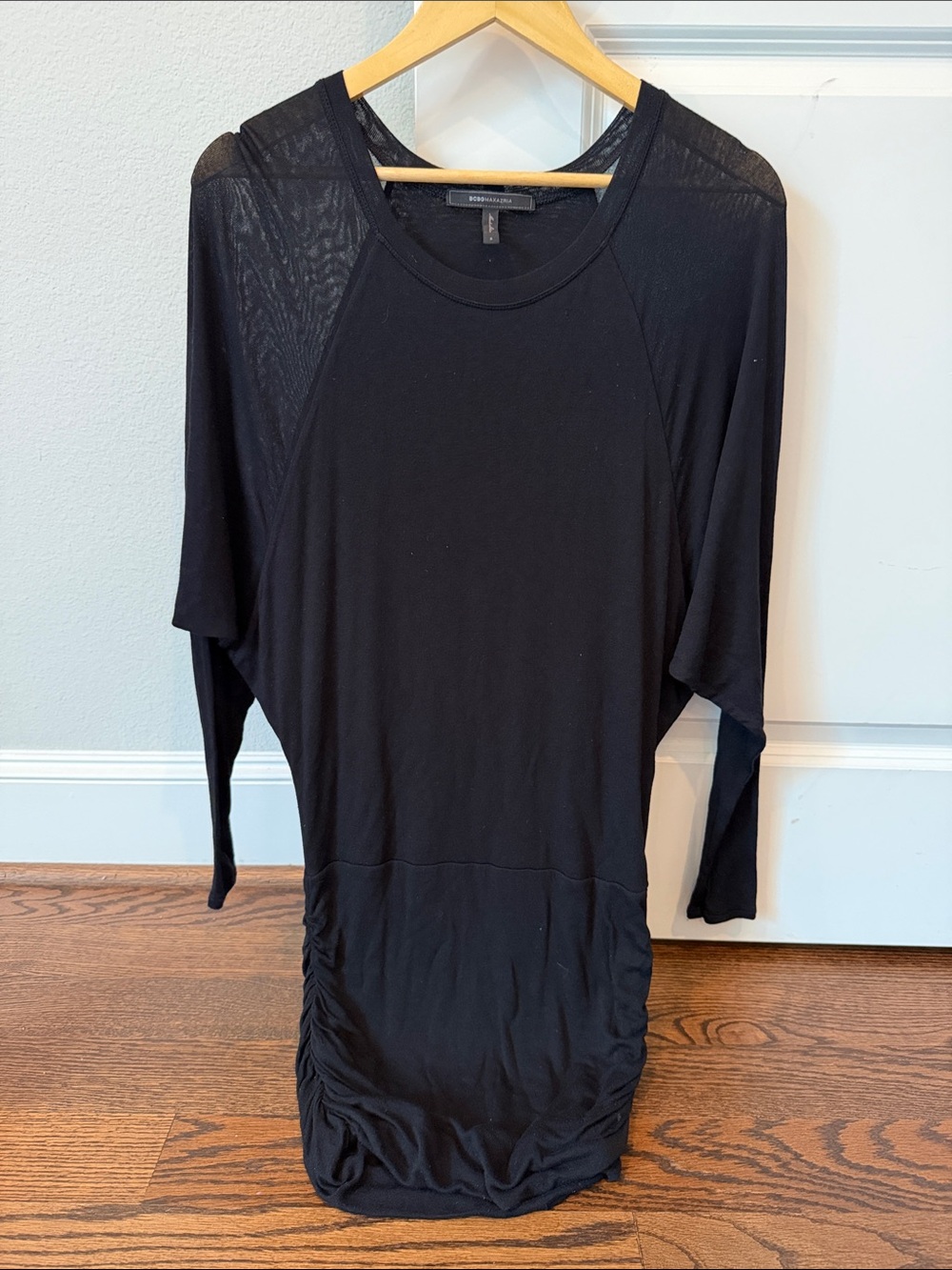BCBGMaxAzria Black Long Sleeve Ruched Hem Women's Dress